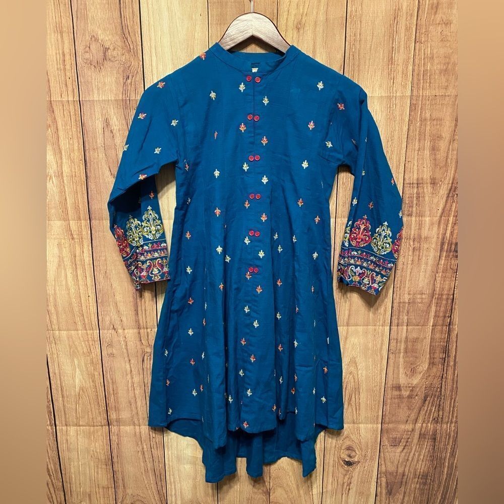 Minnie Minors size 9-10 girls dress blue pink buttons embroidery Pakistani